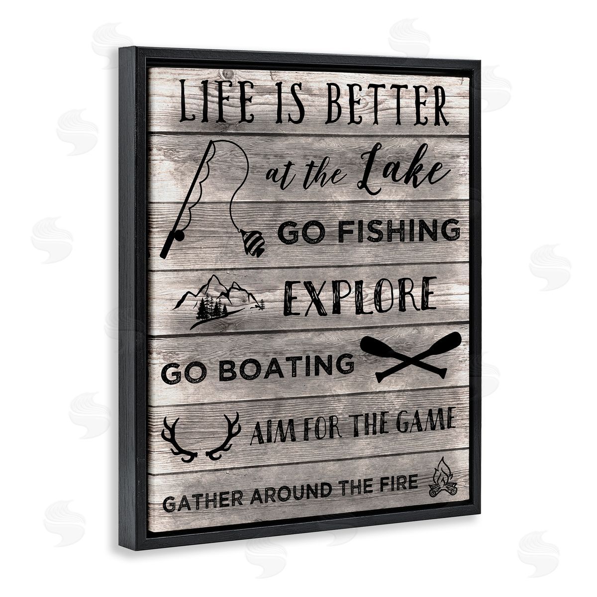 Lake Activities & Phrases Black Floating Frame Canvas Wall Art, Home Decor by CAD Designs