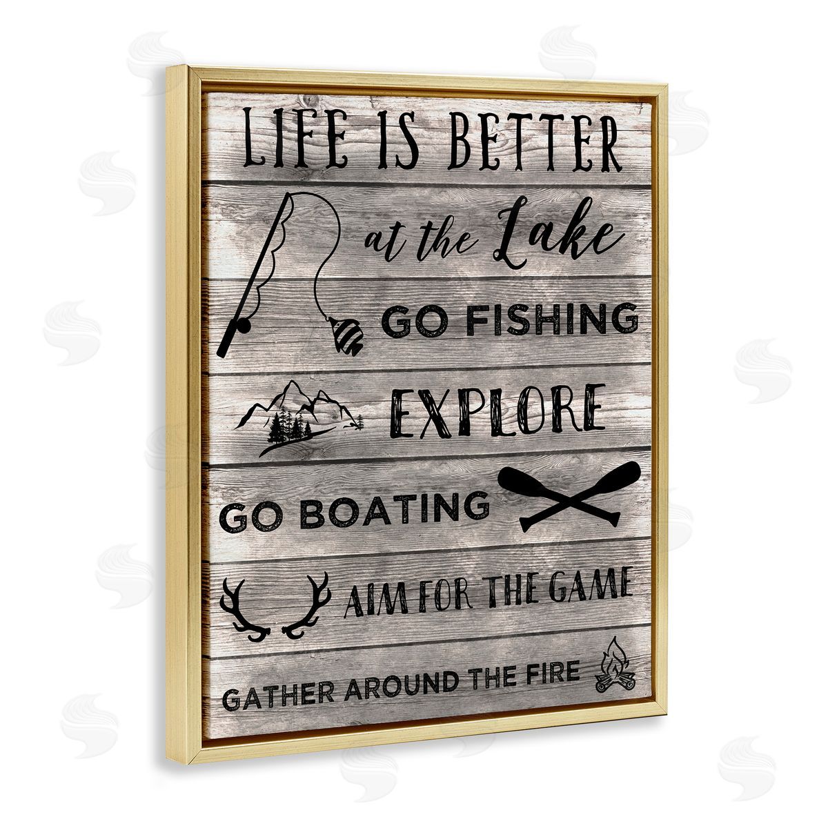 Lake Activities & Phrases Gold Floating Frame Canvas Wall Art, Home Decor by CAD Designs