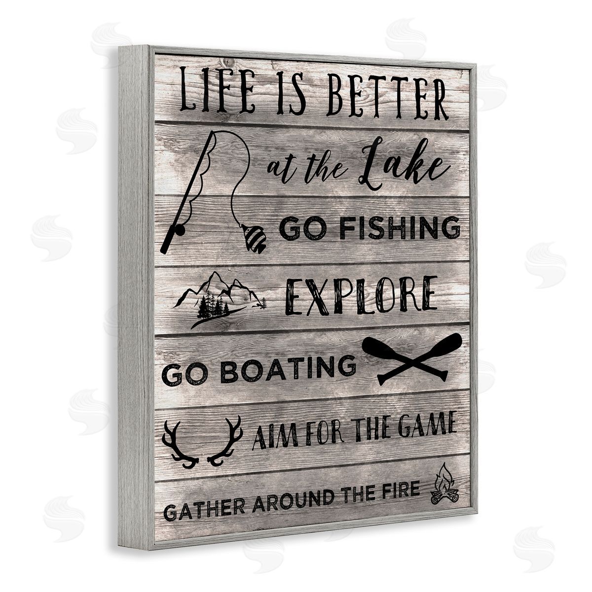 Lake Activities & Phrases Grey Frame Print Wall Art, Home Decor by CAD Designs