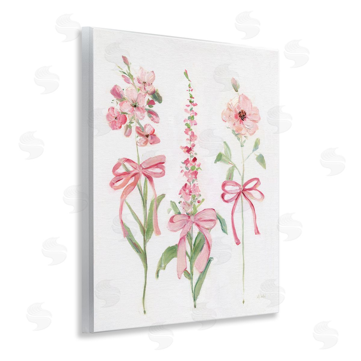 Pink Cottage Floral Sprigs Wood Plaque Wall Art, Home Decor by Sally Swatland