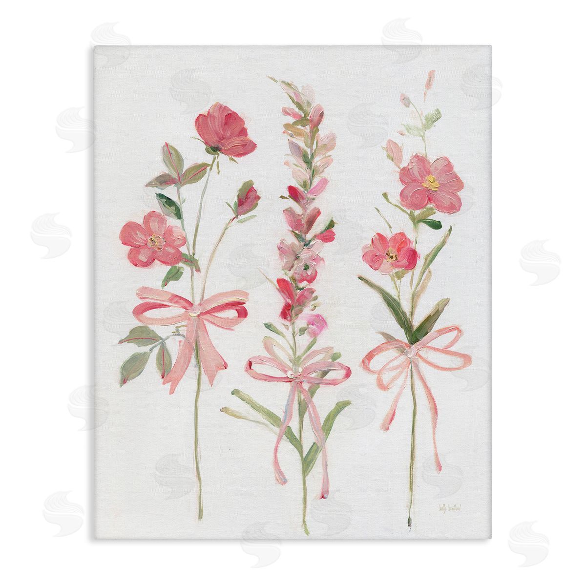 Pastel Pink Floral Sprigs Canvas Wall Art, Home Decor by Sally Swatland