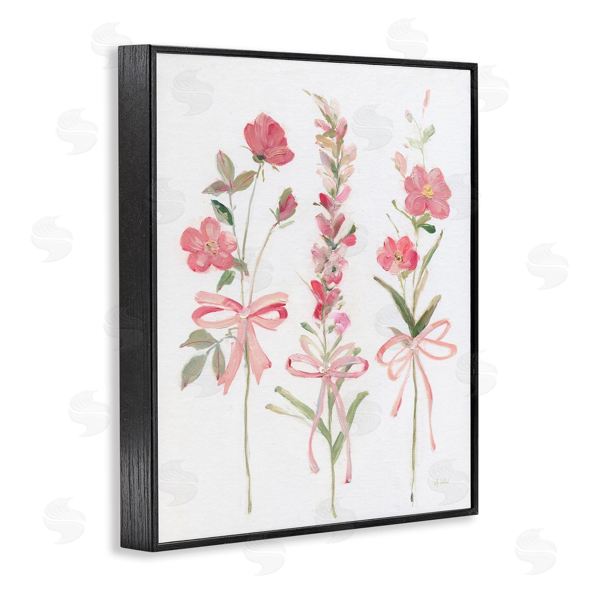 Pastel Pink Floral Sprigs Black Frame Print Wall Art, Home Decor by Sally Swatland