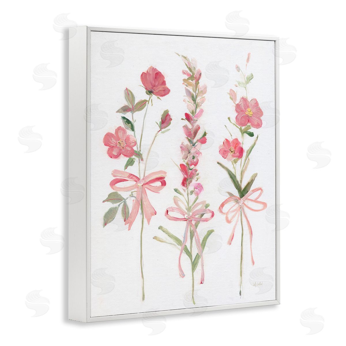 Pastel Pink Floral Sprigs White Frame Print Wall Art, Home Decor by Sally Swatland