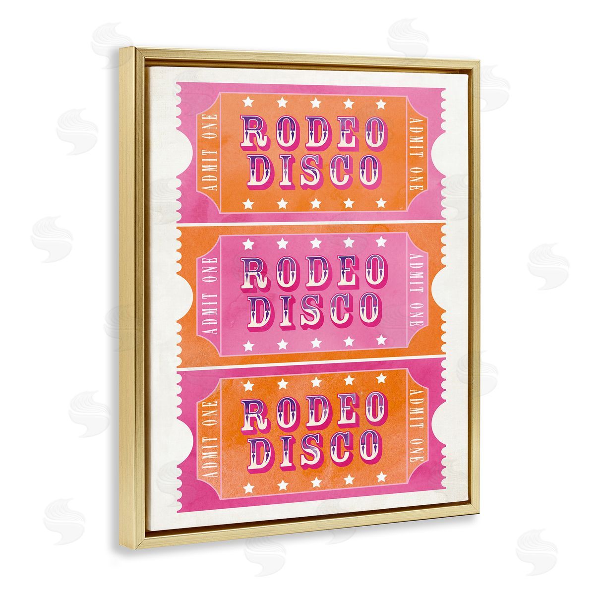 Rodeo Disco Ticket Stubs Gold Floating Frame Canvas Wall Art, Home Decor by Susan Arnot