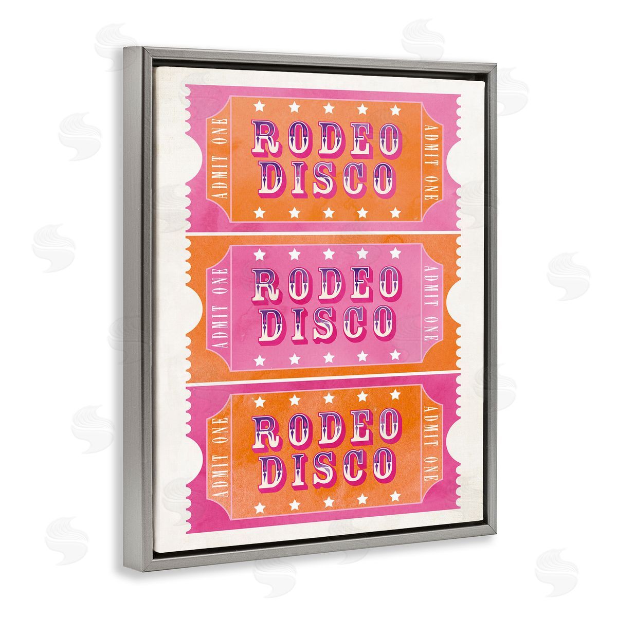 Rodeo Disco Ticket Stubs Grey Floating Frame Canvas Wall Art, Home Decor by Susan Arnot