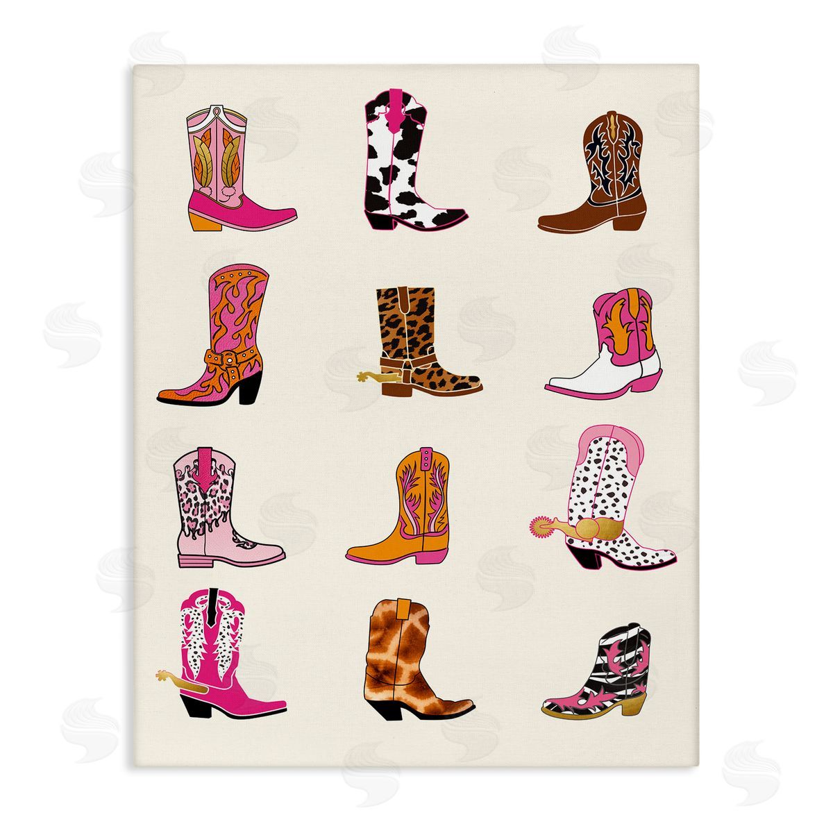Bright Cowboy Boots & Spurs Canvas Wall Art, Home Decor by Susan Arnot