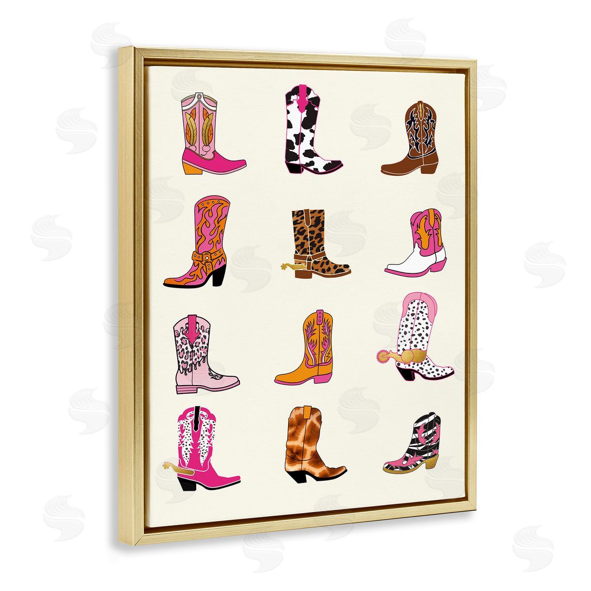 Bright Cowboy Boots & Spurs Gold Floating Frame Canvas Wall Art, Home Decor by Susan Arnot