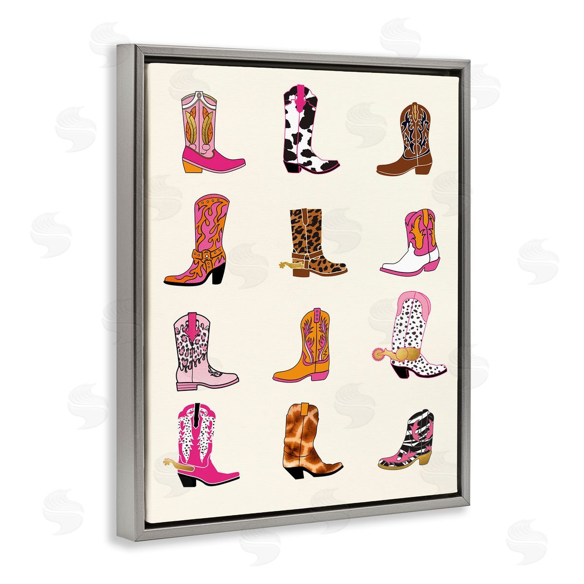 Bright Cowboy Boots & Spurs Grey Floating Frame Canvas Wall Art, Home Decor by Susan Arnot