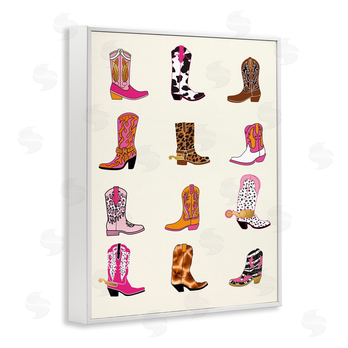 Bright Cowboy Boots & Spurs White Frame Print Wall Art, Home Decor by Susan Arnot
