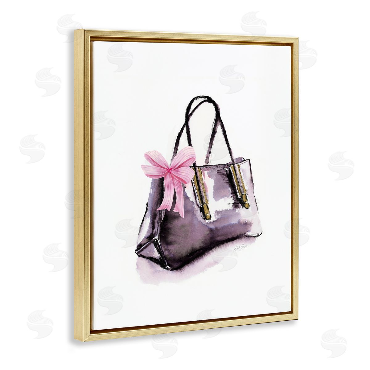Luxe Purse with Ribbon Gold Floating Frame Canvas Wall Art, Home Decor by Stella Chang
