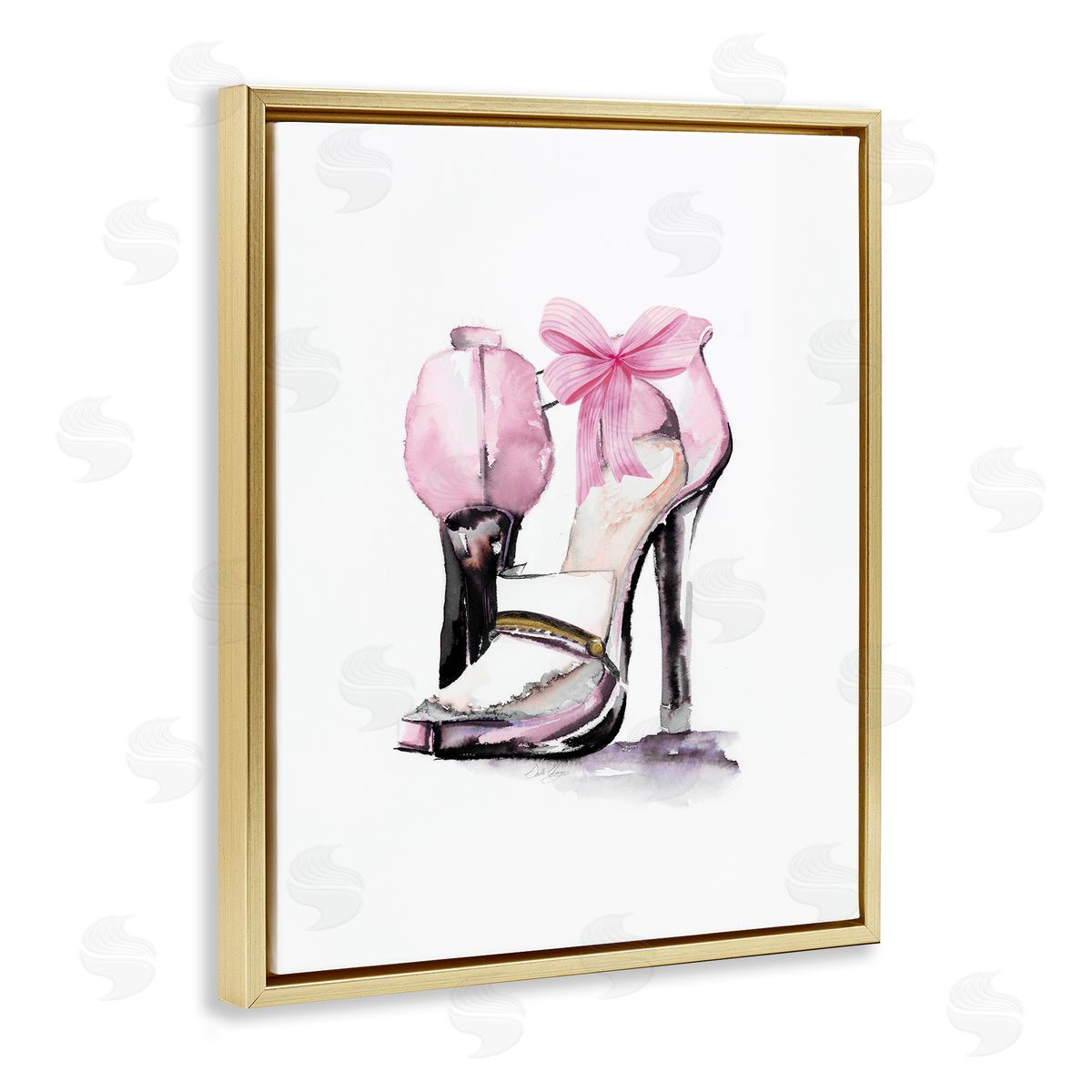 Pastel Pink Luxe Heels Gold Floating Frame Canvas Wall Art, Home Decor by Stella Chang