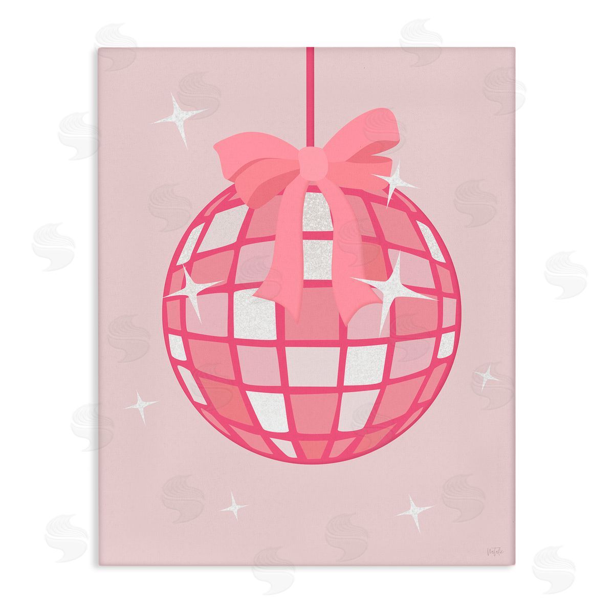 Pink Disco Ball with Ribbon Canvas Wall Art, Home Decor by Natalie Carpentieri