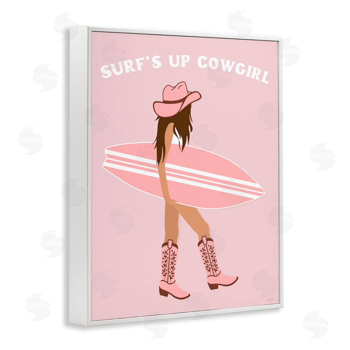 Surf's Up Cowgirl White Frame Print Wall Art, Home Decor by Natalie Carpentieri