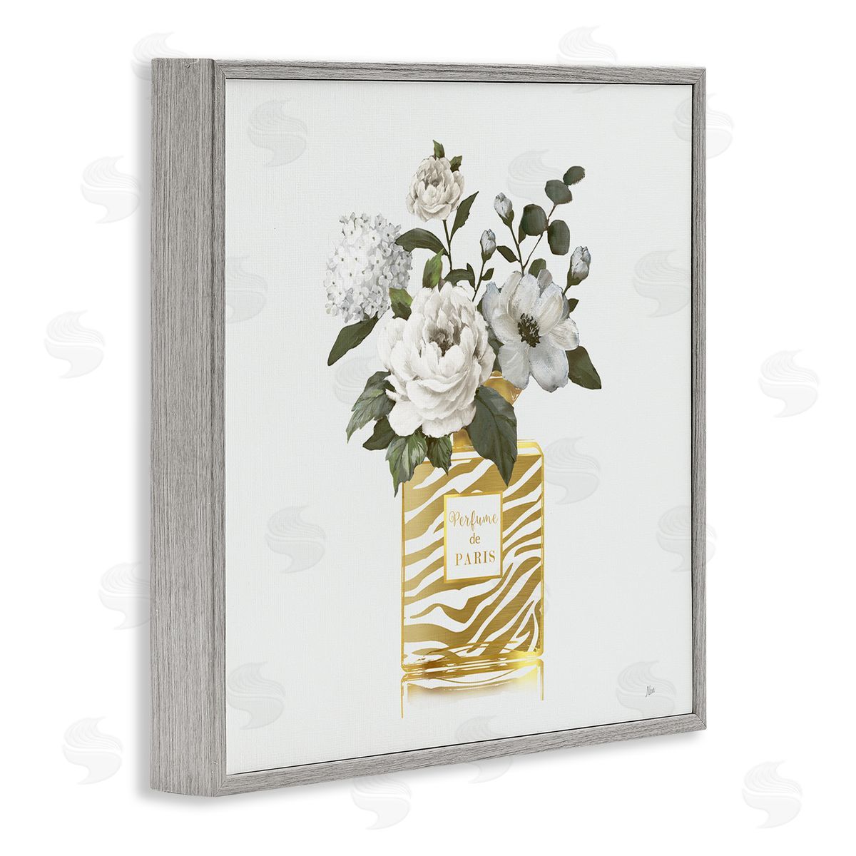 Chic Striped Perfume Bouquet Grey Frame Print Wall Art, Home Decor by Nan