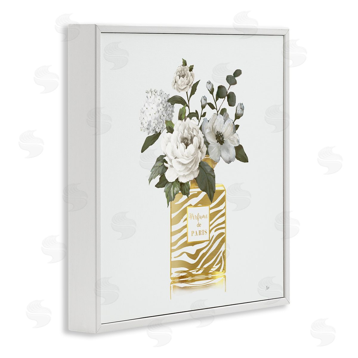 Chic Striped Perfume Bouquet White Frame Print Wall Art, Home Decor by Nan