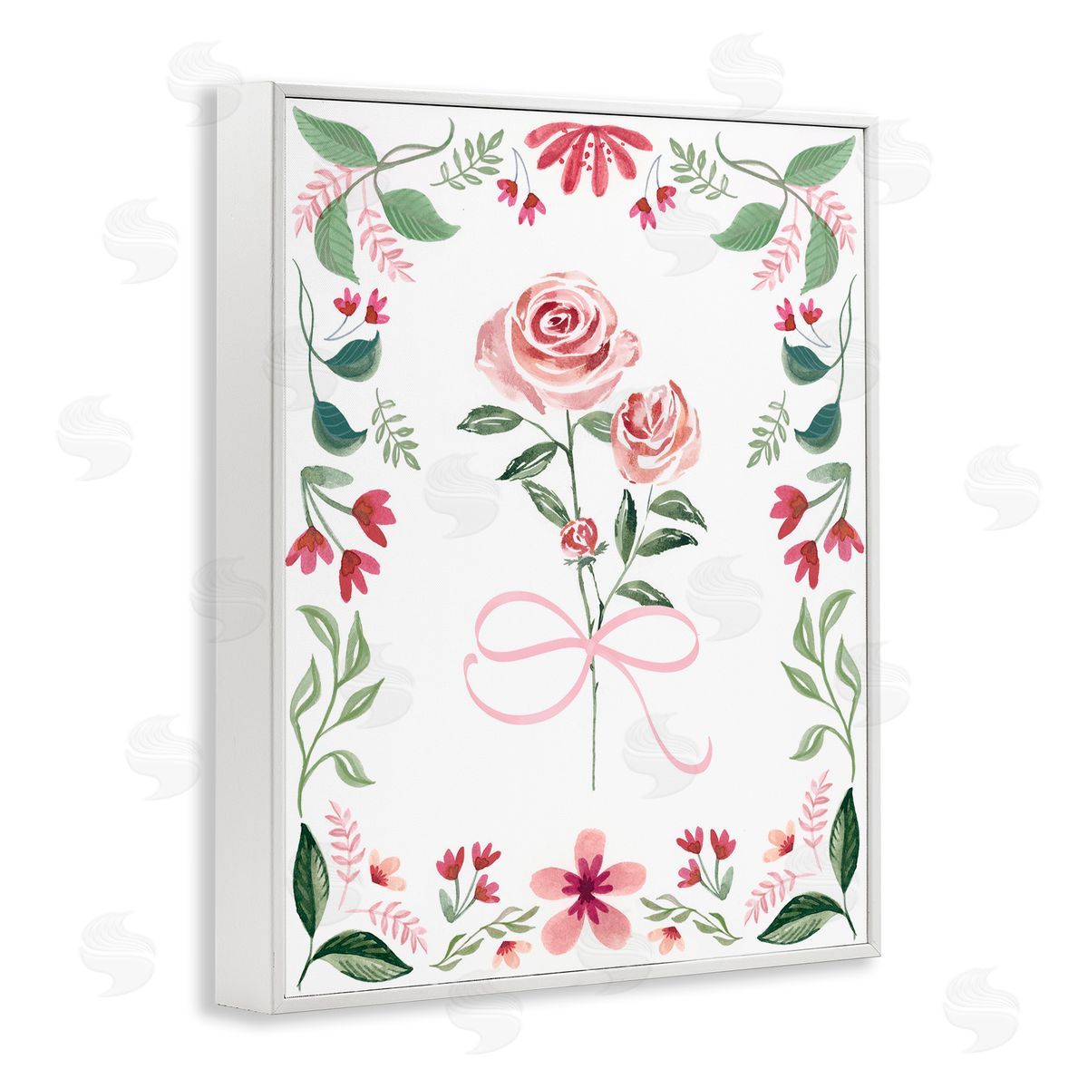 Delicate Roses Floral Border White Frame Print Wall Art, Home Decor by Kristen Brockmon