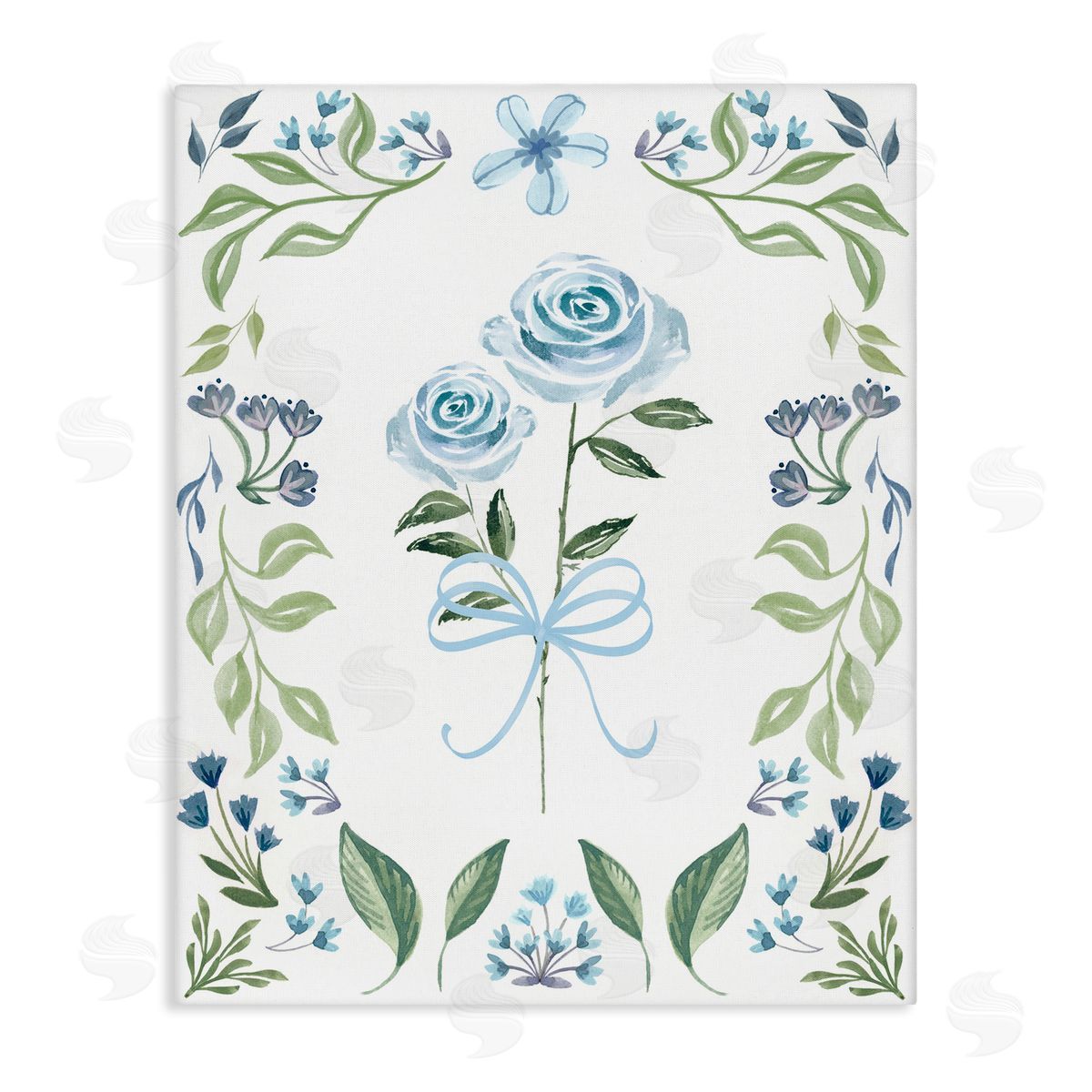 Blue Roses & Floral Border Canvas Wall Art, Home Decor by Kristen Brockmon