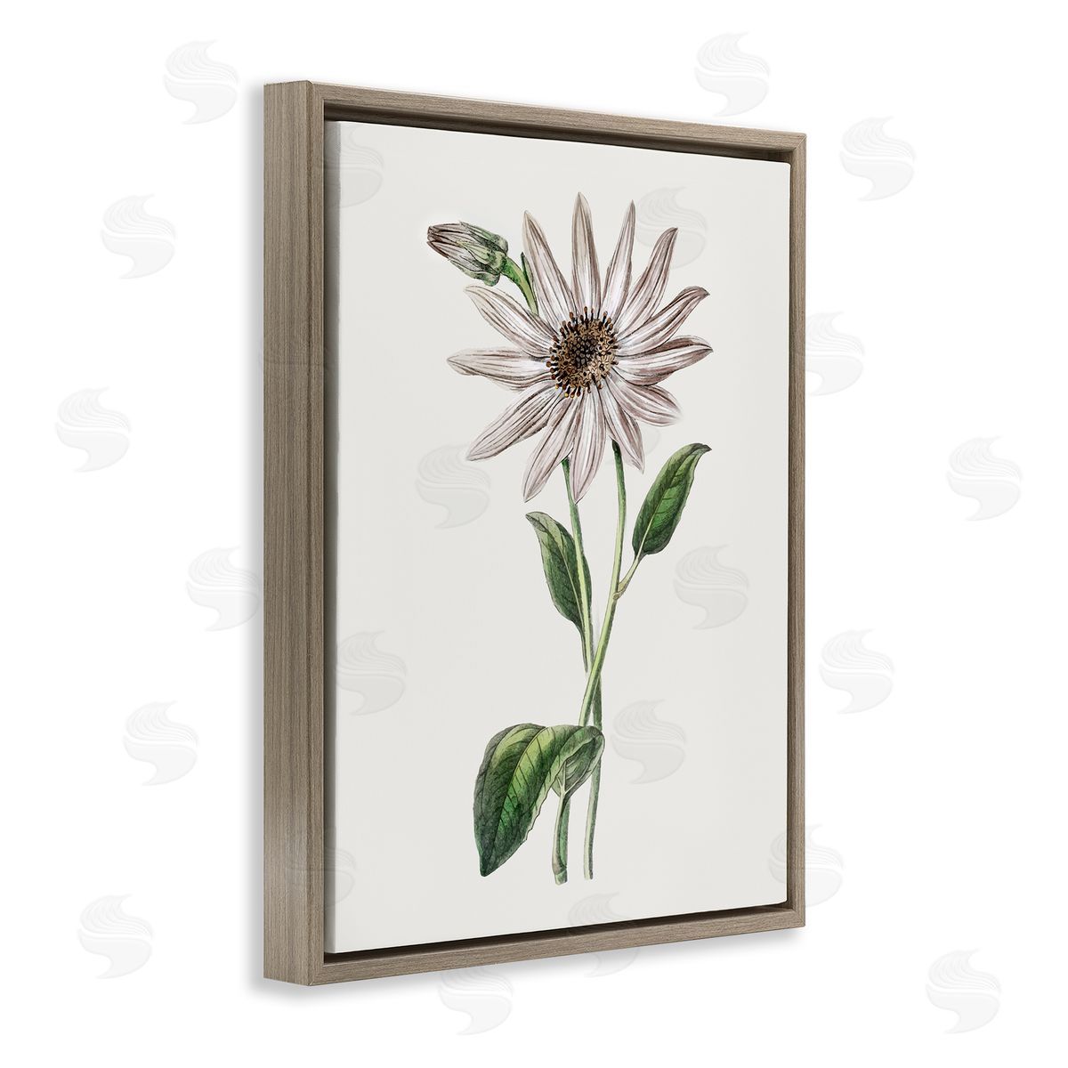 Vintage Mum Sprig Brown Floating Frame Canvas Wall Art, Home Decor by CAD Designs