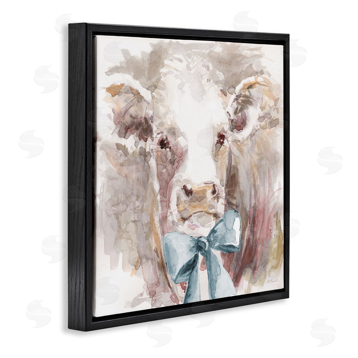 Soft Abstract Cow & Bow Black Floating Frame Canvas Wall Art, Home Decor by Carol Robinson