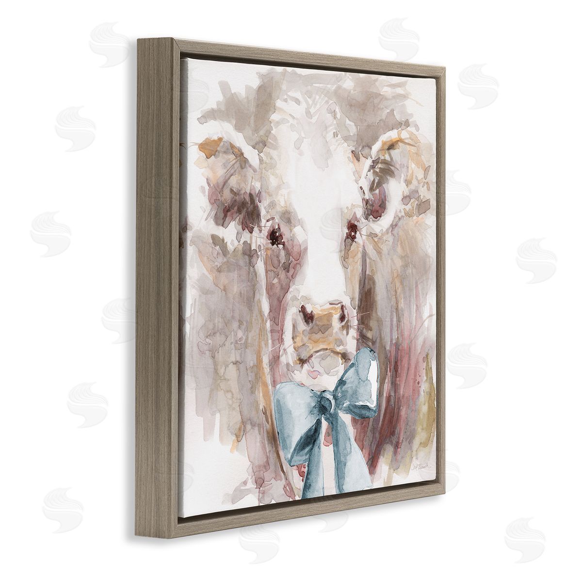 Soft Abstract Cow & Bow Brown Floating Frame Canvas Wall Art, Home Decor by Carol Robinson