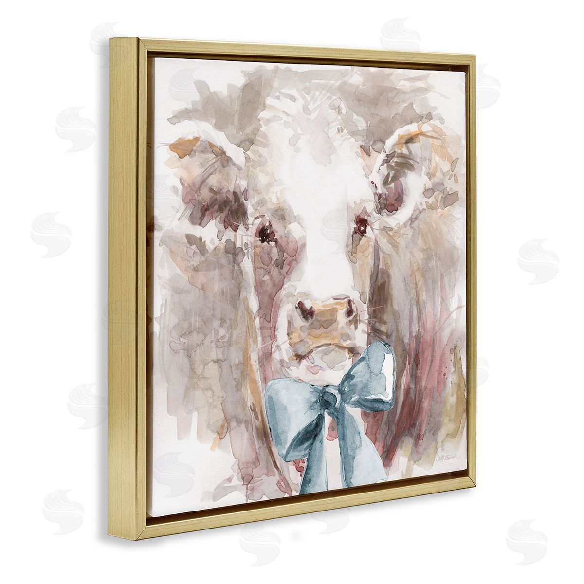 Soft Abstract Cow & Bow Gold Floating Frame Canvas Wall Art, Home Decor by Carol Robinson
