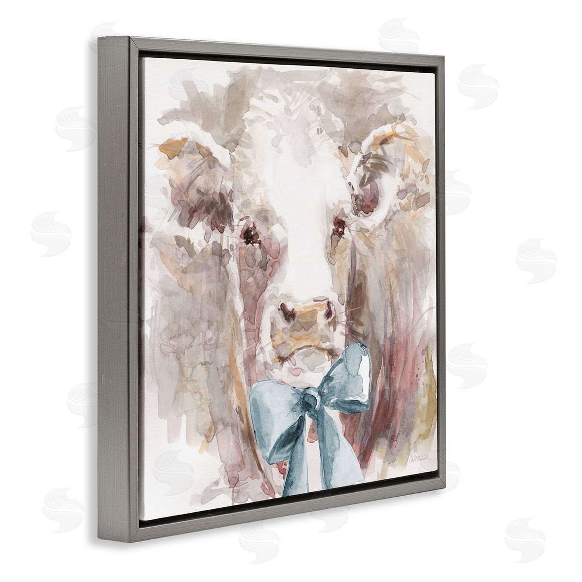 Soft Abstract Cow & Bow Grey Floating Frame Canvas Wall Art, Home Decor by Carol Robinson
