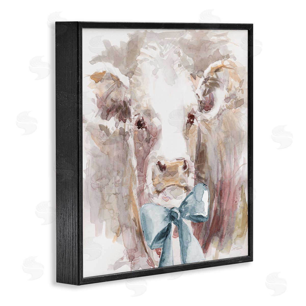 Soft Abstract Cow & Bow Black Frame Print Wall Art, Home Decor by Carol Robinson