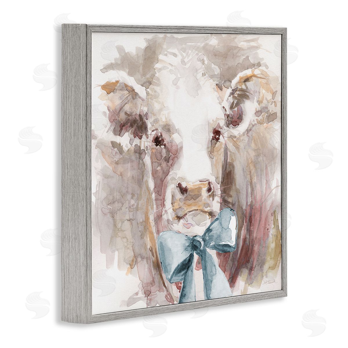 Soft Abstract Cow & Bow Grey Frame Print Wall Art, Home Decor by Carol Robinson