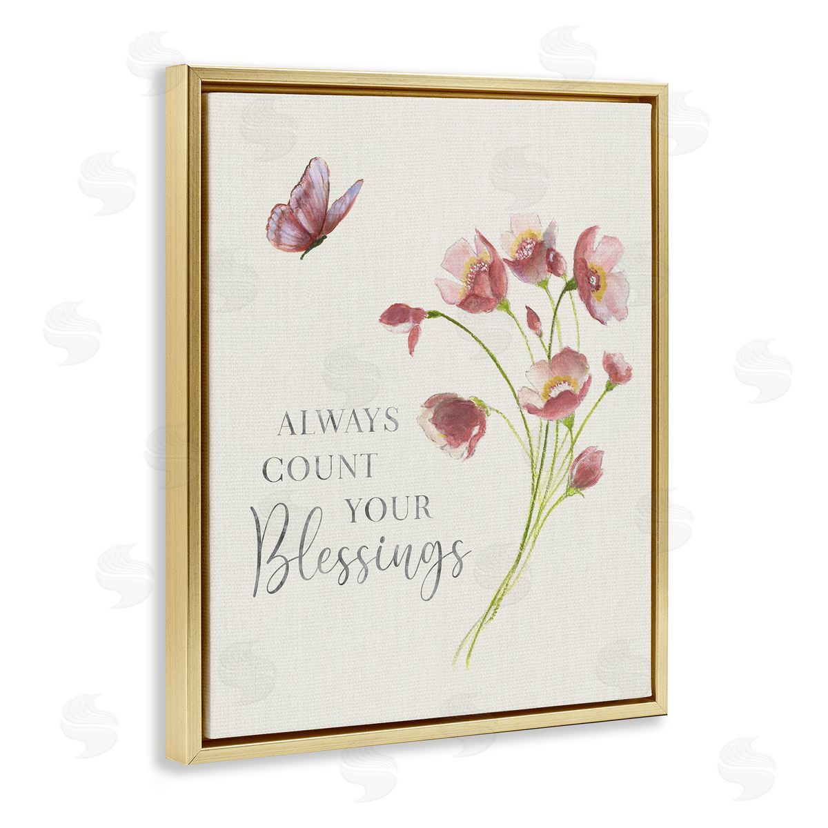 Count Your Blessings Florals Gold Floating Frame Canvas Wall Art, Home Decor by Janet Tava