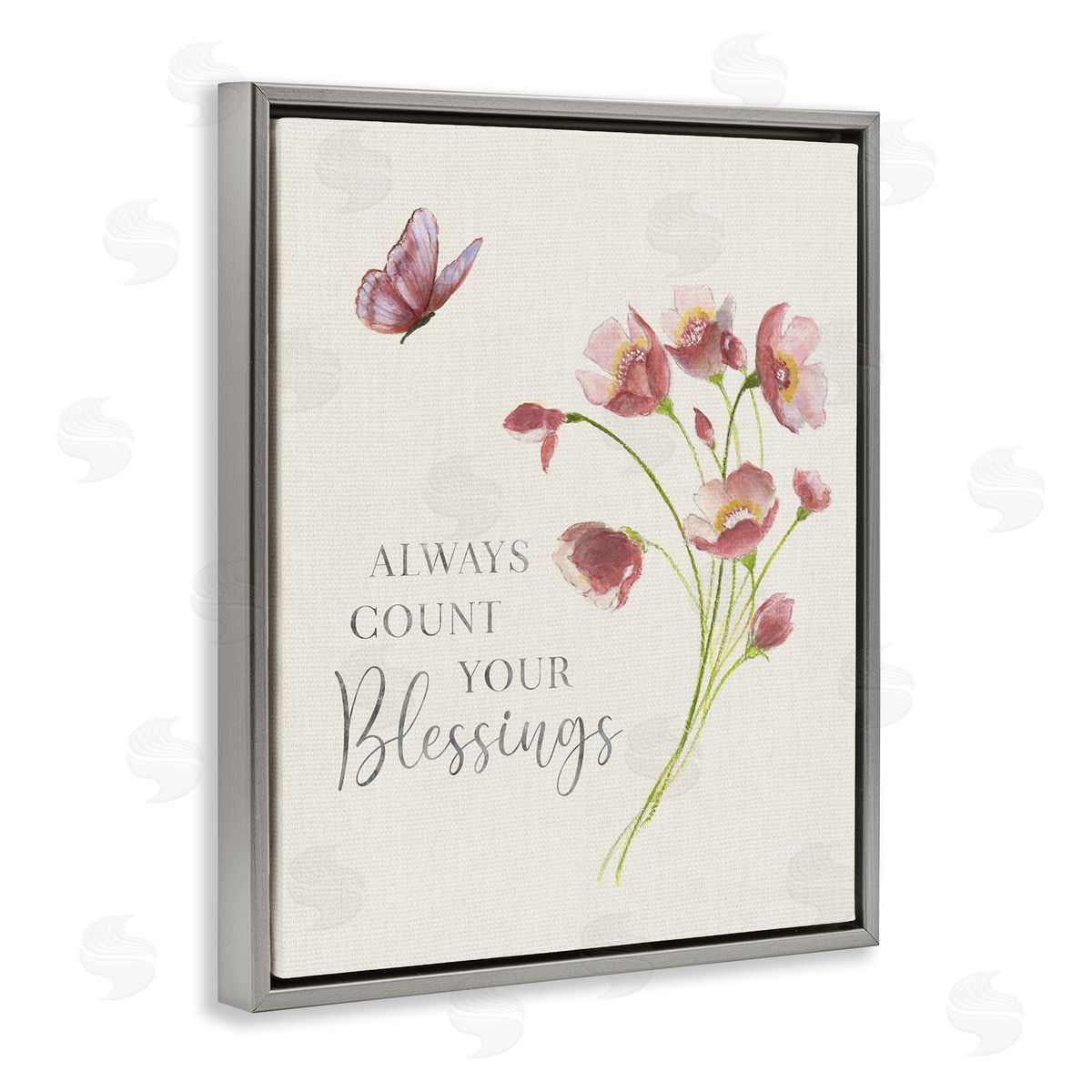 Count Your Blessings Florals Grey Floating Frame Canvas Wall Art, Home Decor by Janet Tava