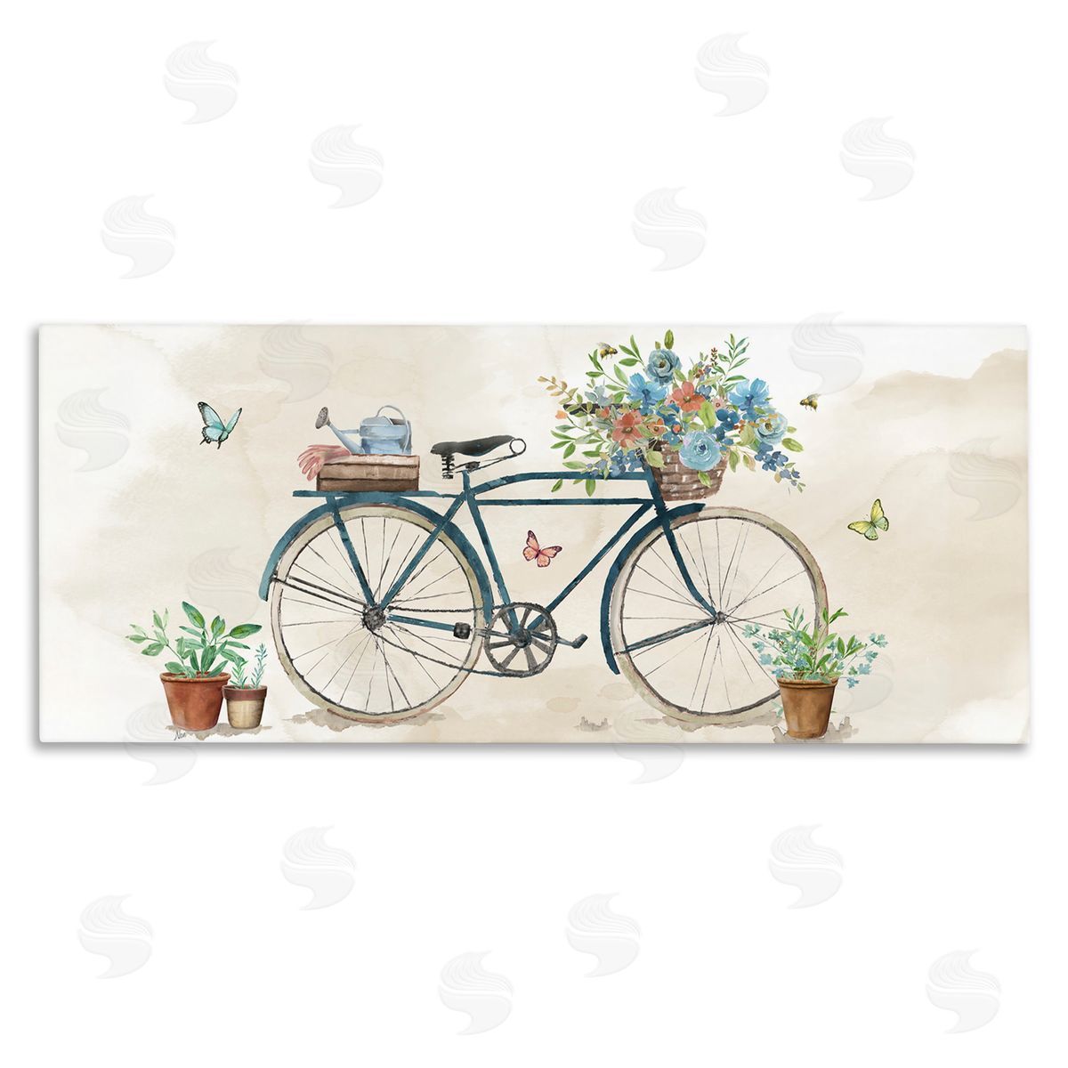 Garden Bicycle & Florals Canvas Wall Art, Home Decor by Nan