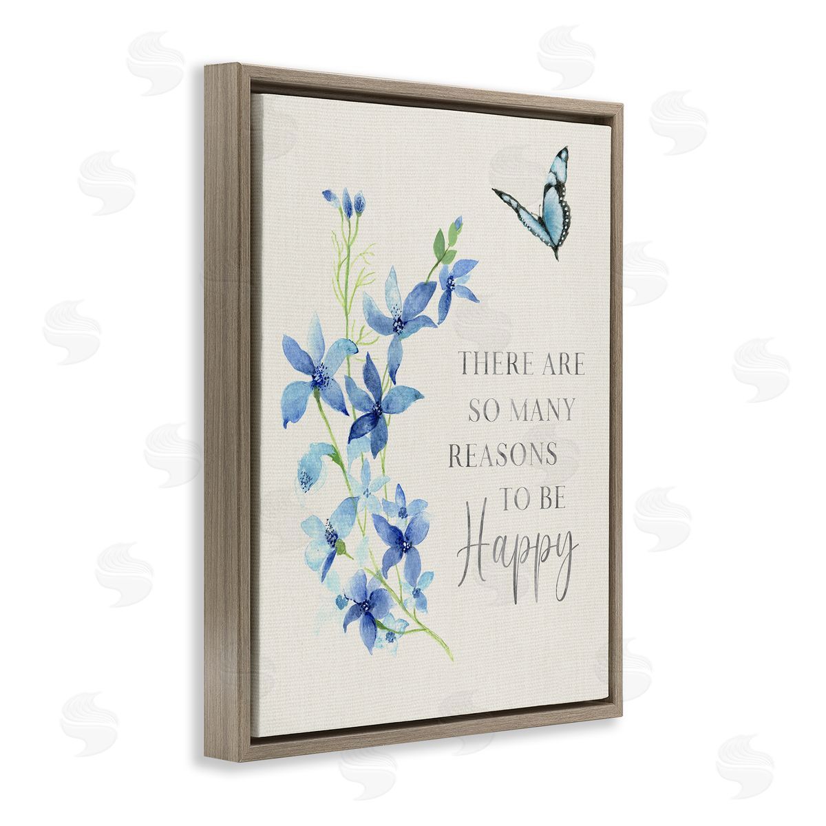 Reasons To Be Happy Floral Brown Floating Frame Canvas Wall Art, Home Decor by Janet Tava