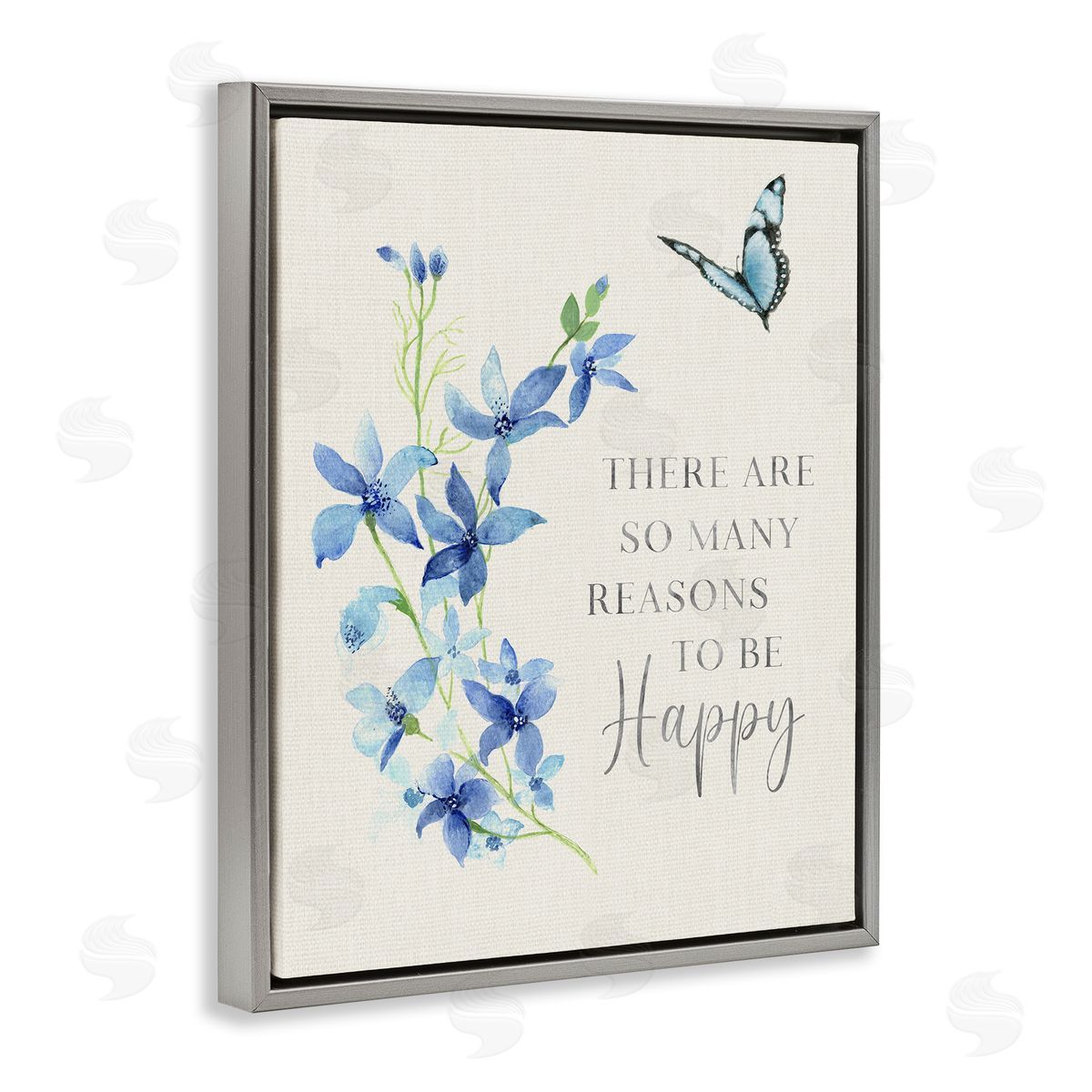Reasons To Be Happy Floral Grey Floating Frame Canvas Wall Art, Home Decor by Janet Tava