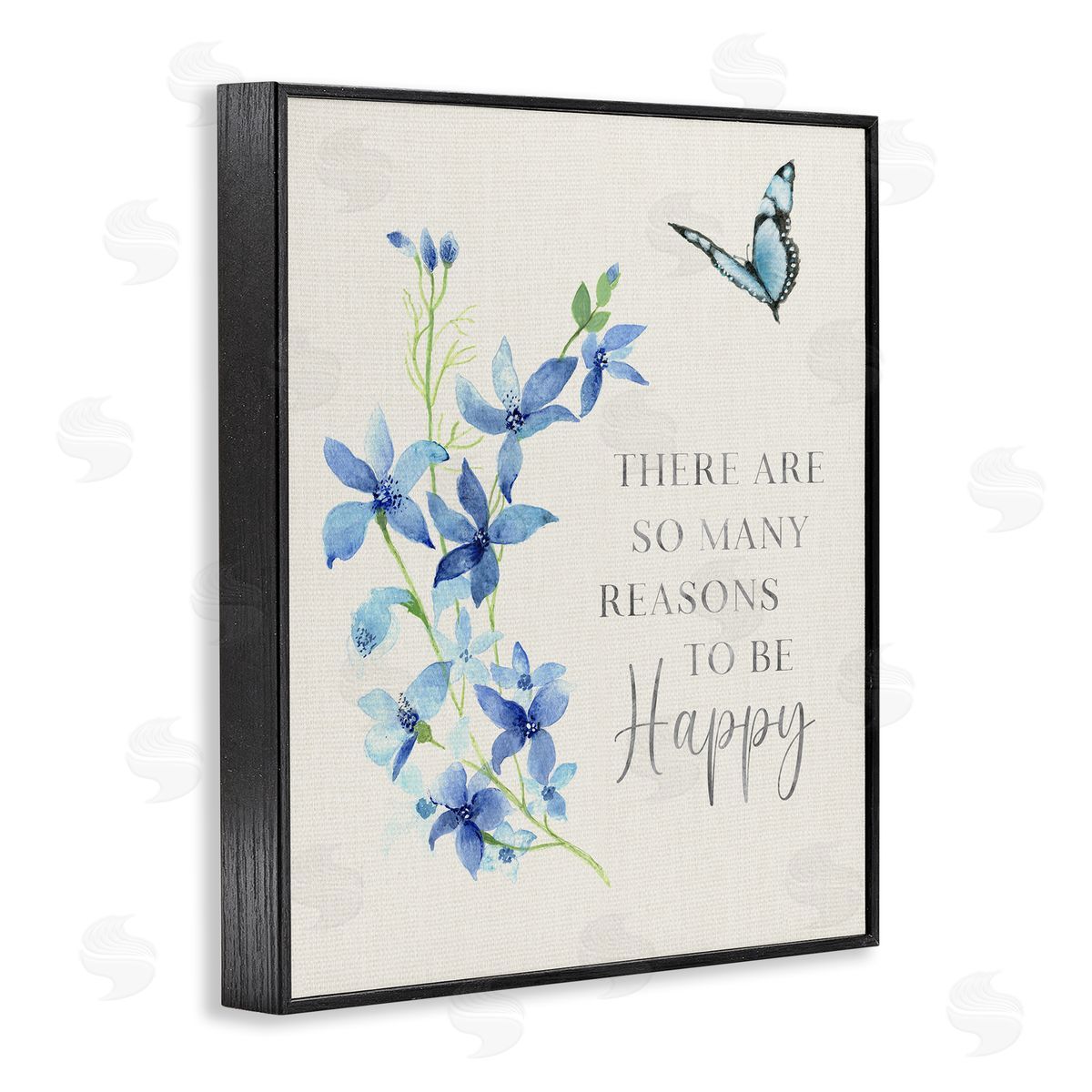 Reasons To Be Happy Floral Black Frame Print Wall Art, Home Decor by Janet Tava