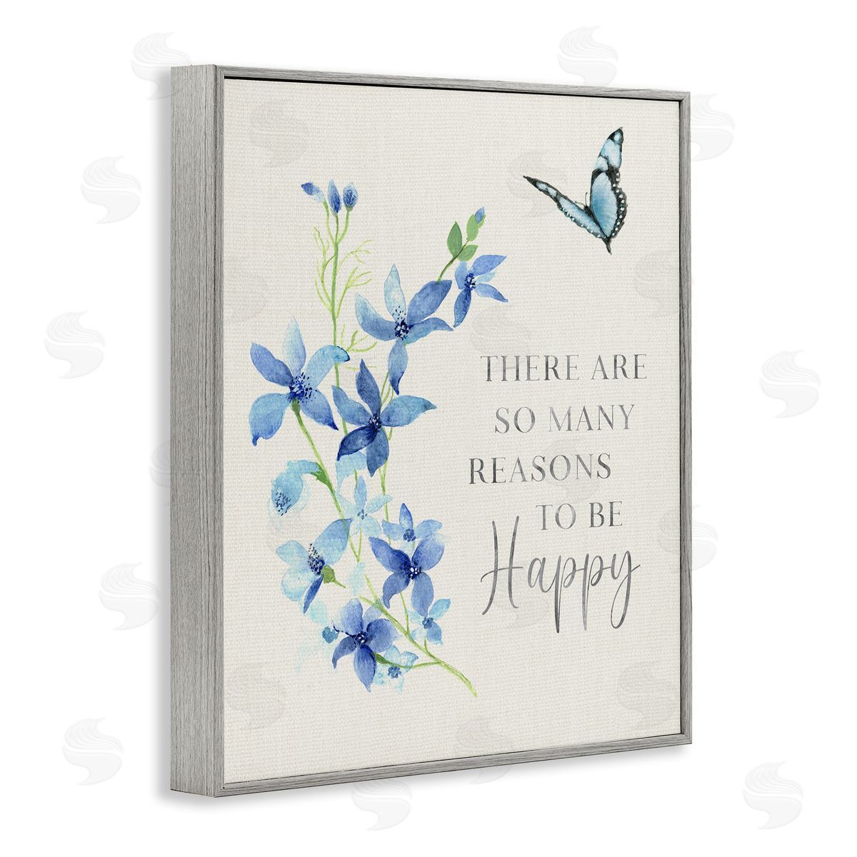 Reasons To Be Happy Floral Grey Frame Print Wall Art, Home Decor by Janet Tava