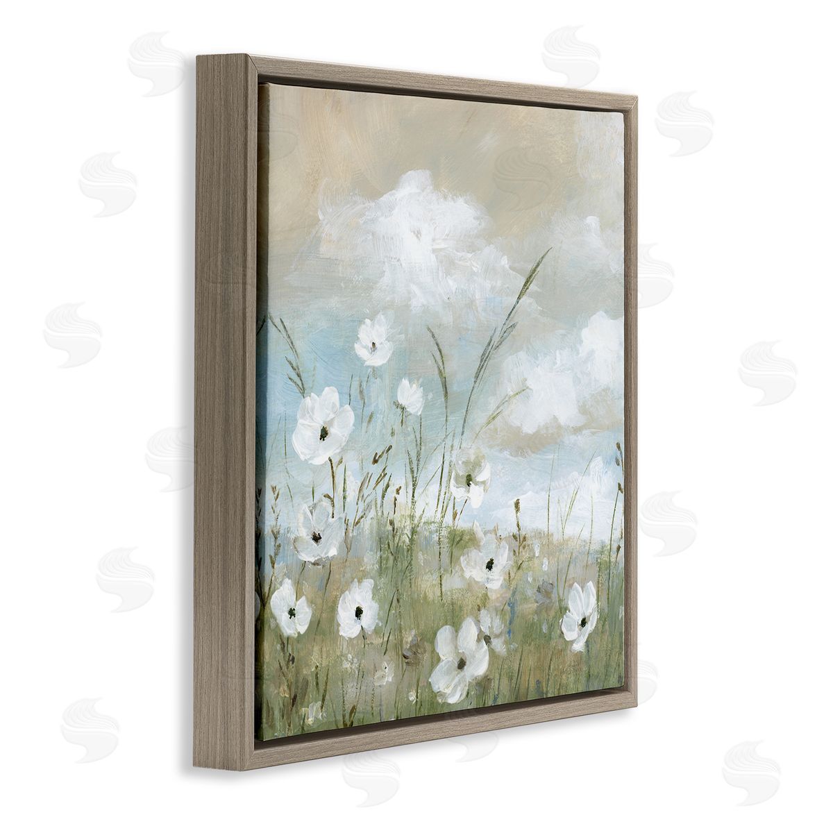 Clouds Beyond Meadow Brown Floating Frame Canvas Wall Art, Home Decor by Nan