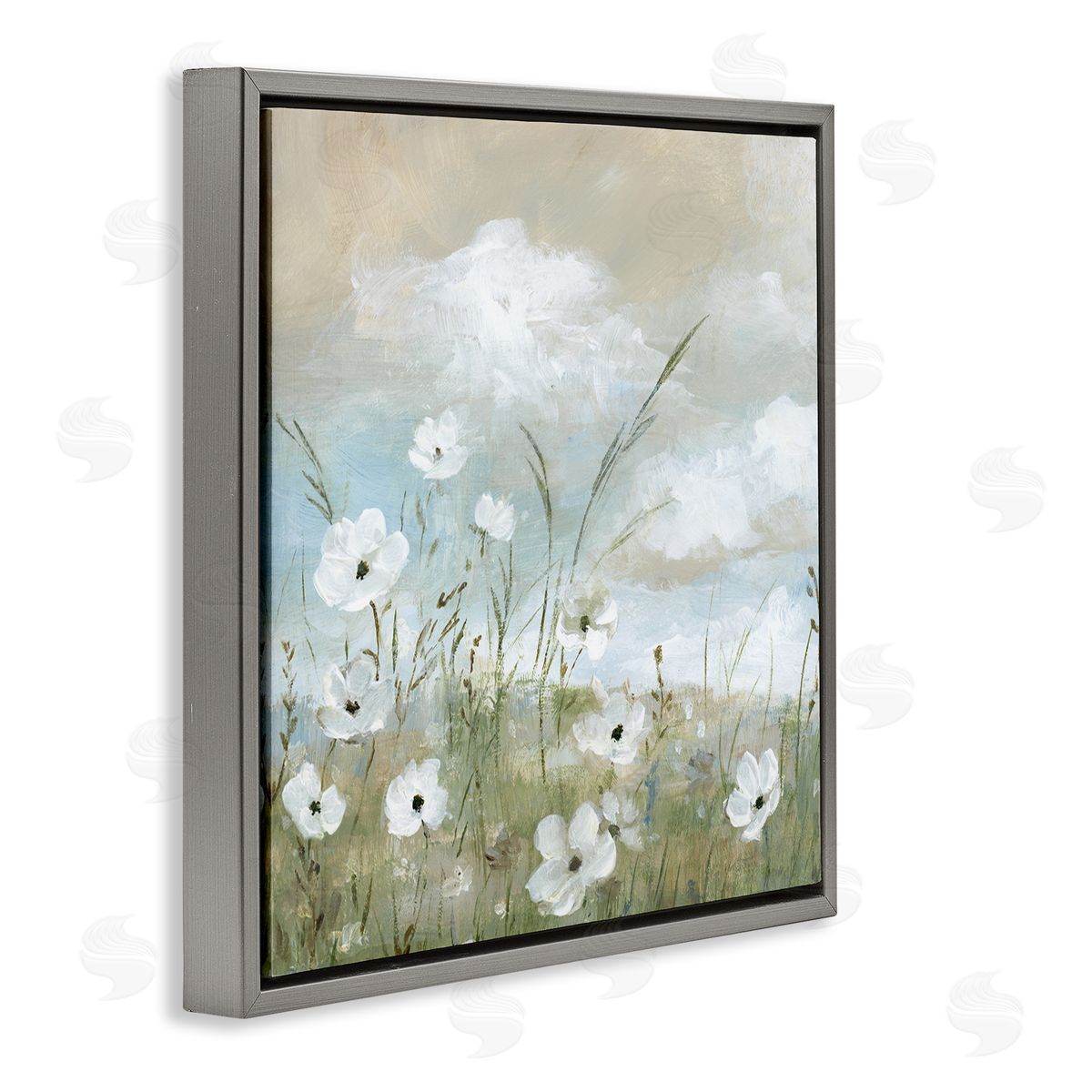 Clouds Beyond Meadow Grey Floating Frame Canvas Wall Art, Home Decor by Nan