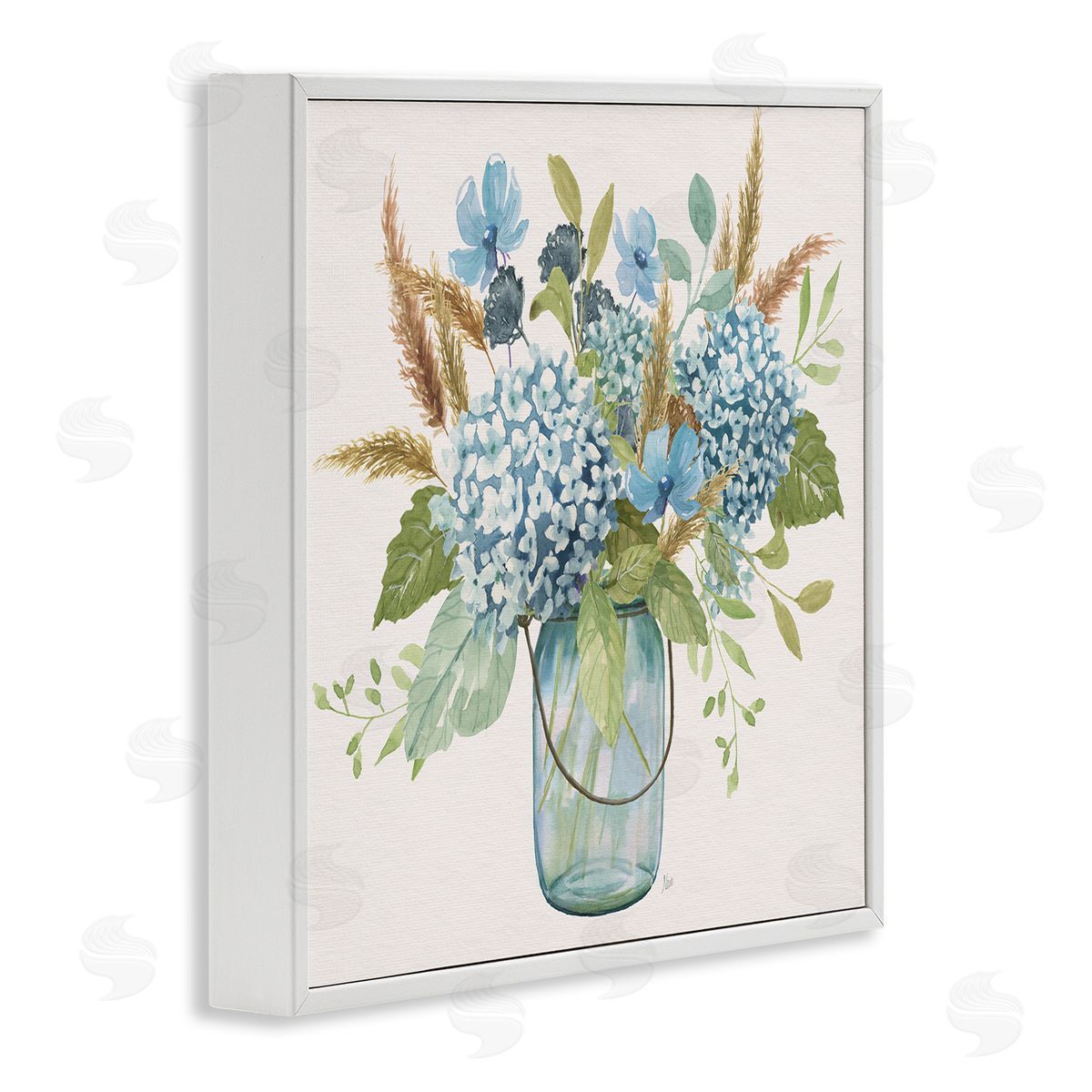 Hydrangea in Mason Jar White Frame Print Wall Art, Home Decor by Nan
