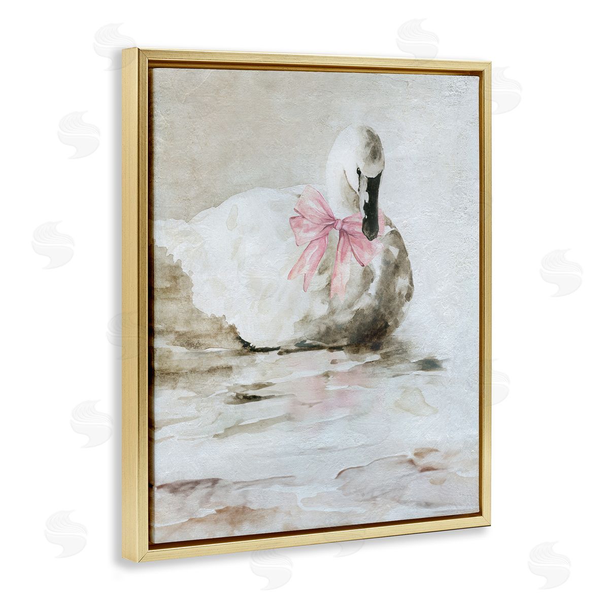 Charming Duck with Pink Bow Gold Floating Frame Canvas Wall Art, Home Decor by Carol Robinson