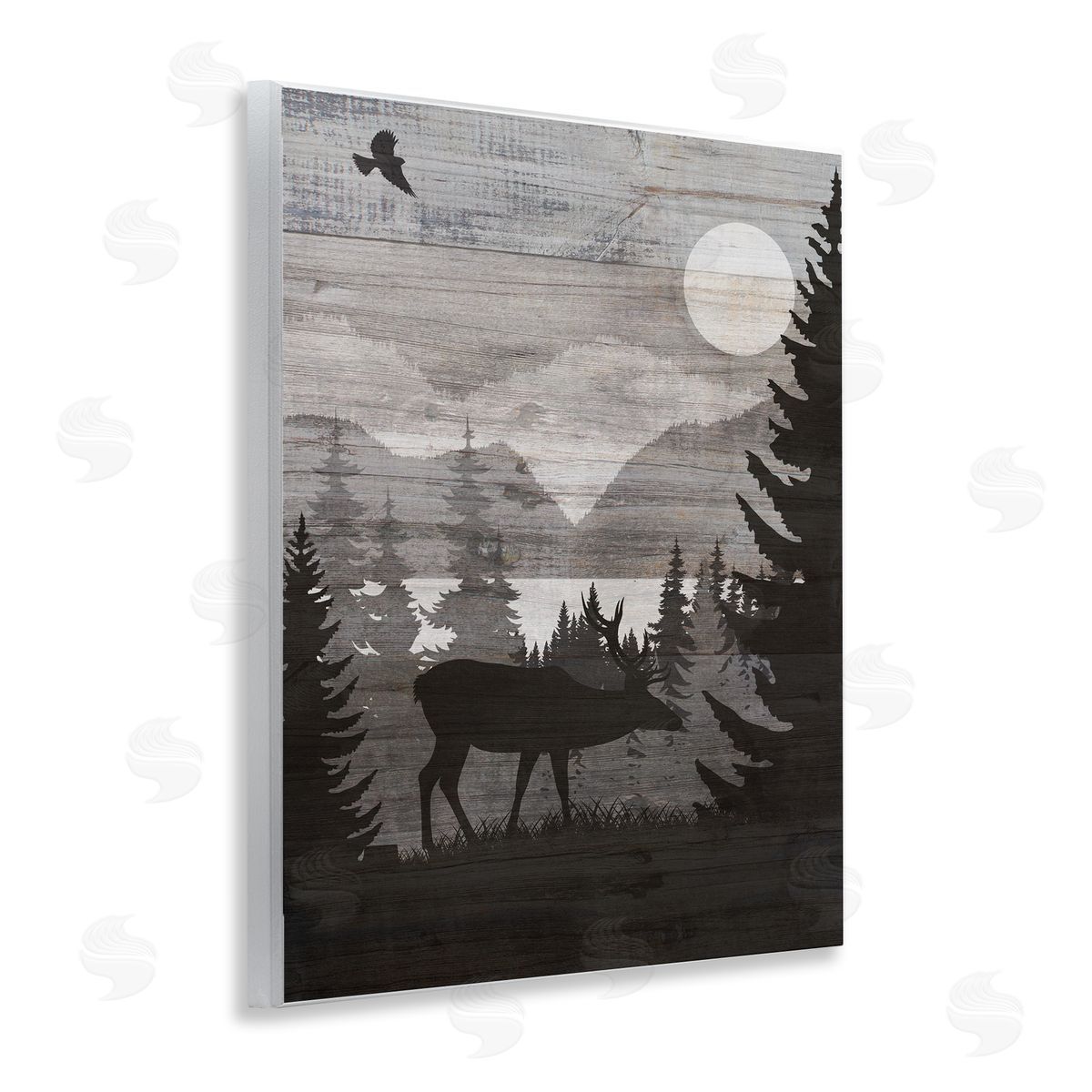 Rustic Moose at Night Wood Plaque Wall Art, Home Decor by Susan Arnot
