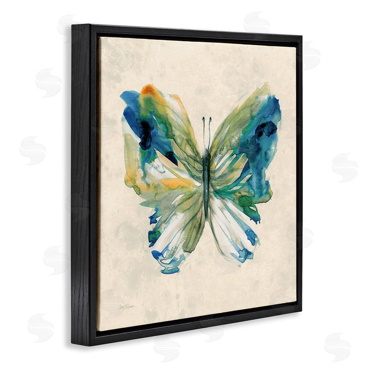 Vivid Abstract Butterfly Wings Black Floating Frame Canvas Wall Art, Home Decor by Carol Robinson