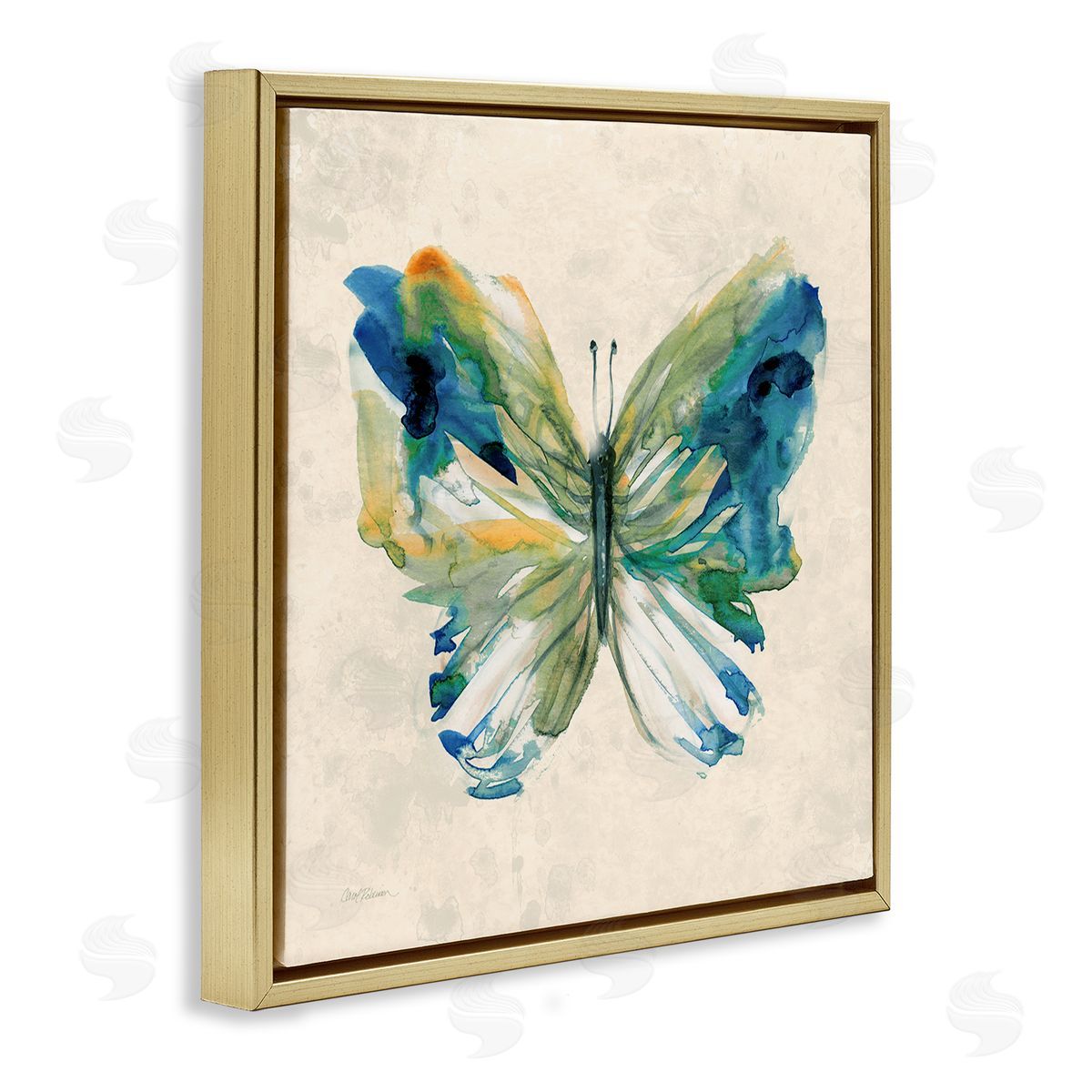 Vivid Abstract Butterfly Wings Gold Floating Frame Canvas Wall Art, Home Decor by Carol Robinson