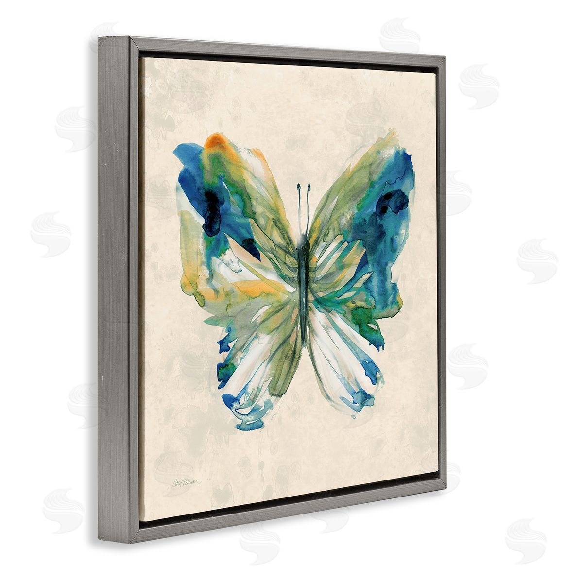 Vivid Abstract Butterfly Wings Grey Floating Frame Canvas Wall Art, Home Decor by Carol Robinson