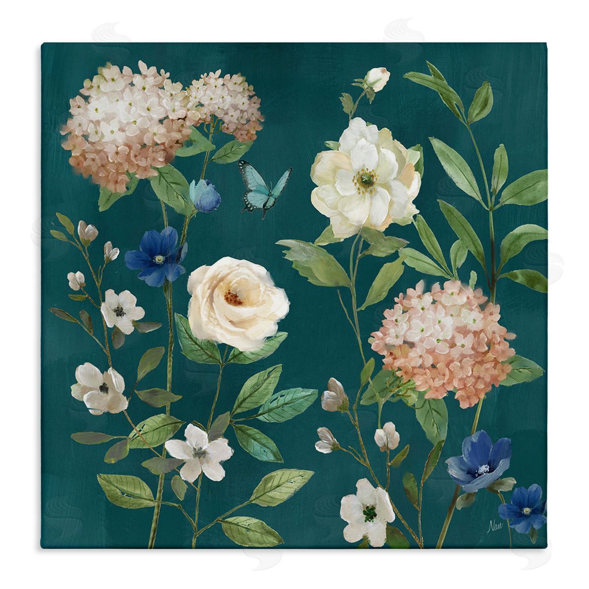 Bright Garden Blooms on Green Canvas Wall Art, Home Decor by Nan