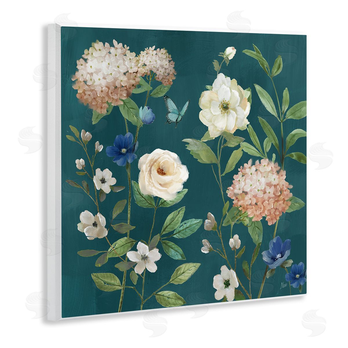 Bright Garden Blooms on Green Wood Plaque Wall Art, Home Decor by Nan