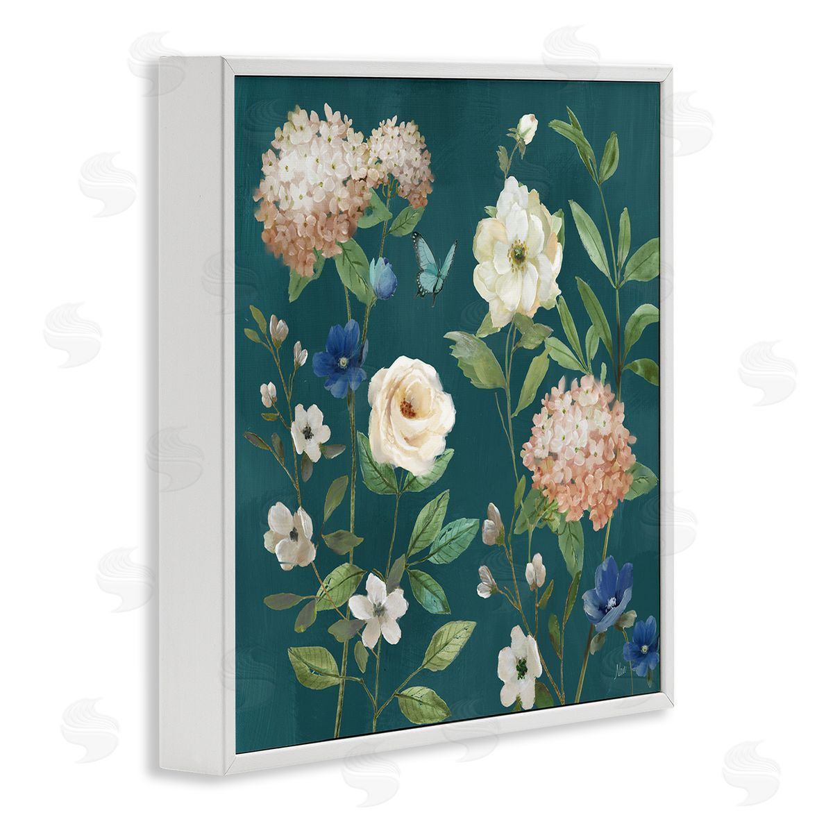 Bright Garden Blooms on Green White Frame Print Wall Art, Home Decor by Nan