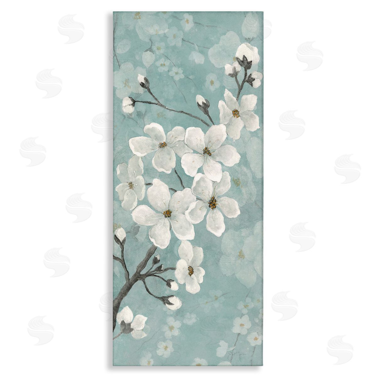 Cherry Blossoms on Green Canvas Wall Art, Home Decor by Janet Tava