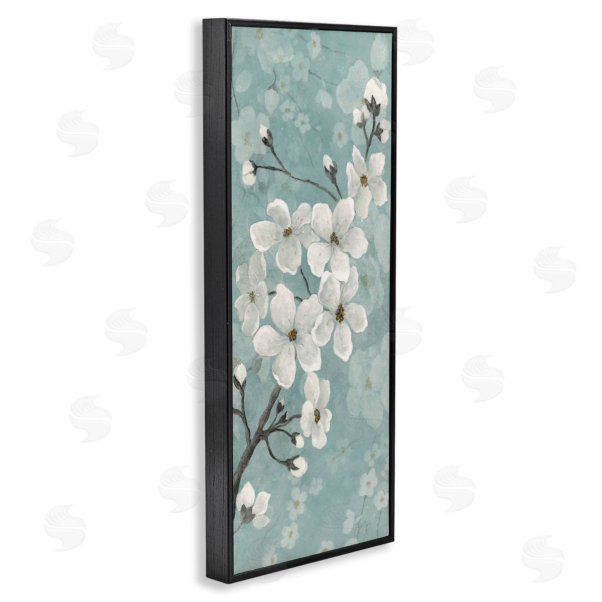 Cherry Blossoms on Green Black Frame Print Wall Art, Home Decor by Janet Tava