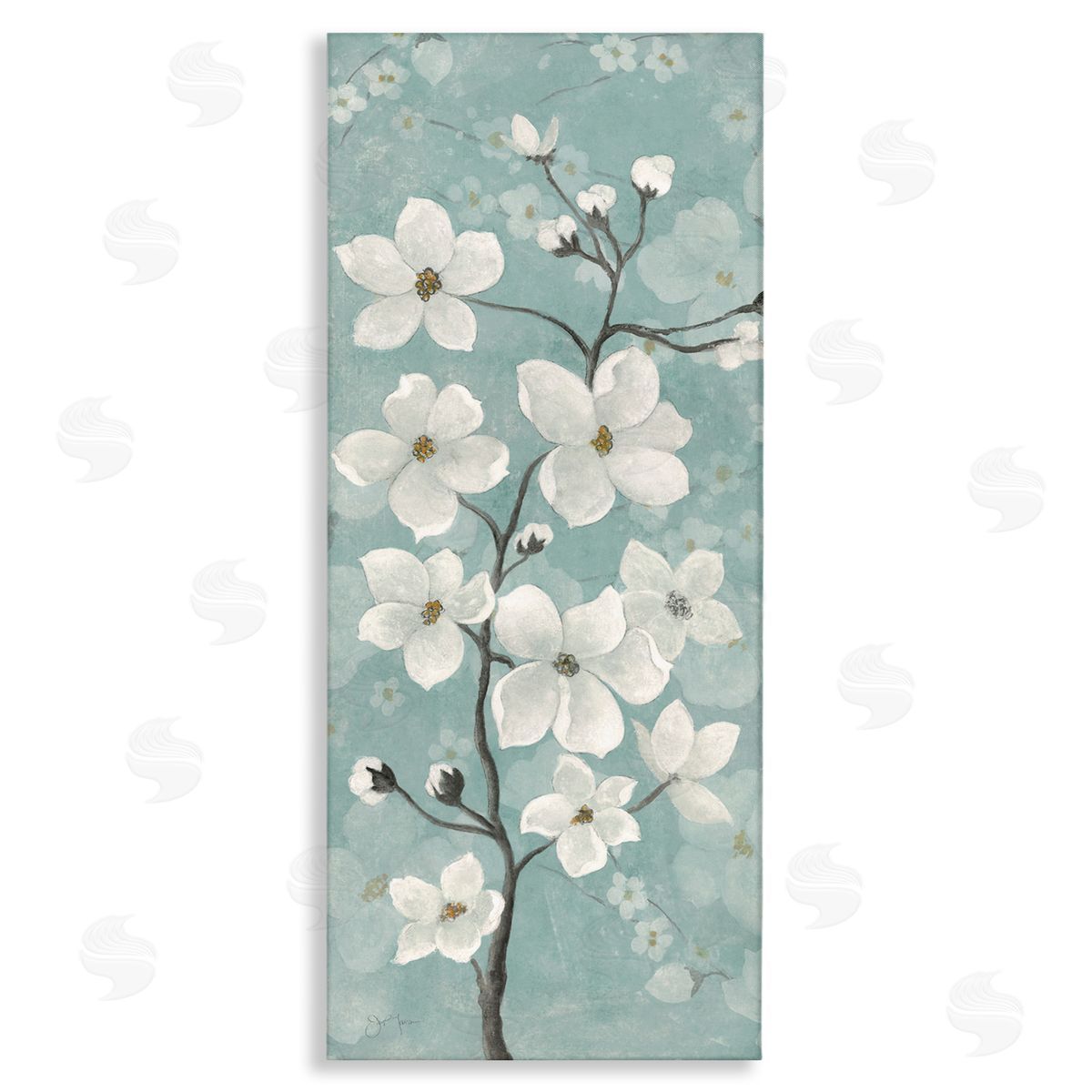 Apple Blossom on Green Canvas Wall Art, Home Decor by Janet Tava