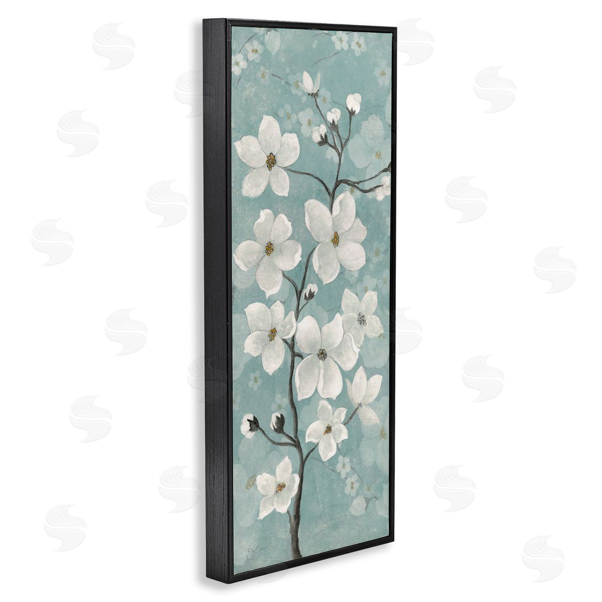 Apple Blossom on Green Black Frame Print Wall Art, Home Decor by Janet Tava